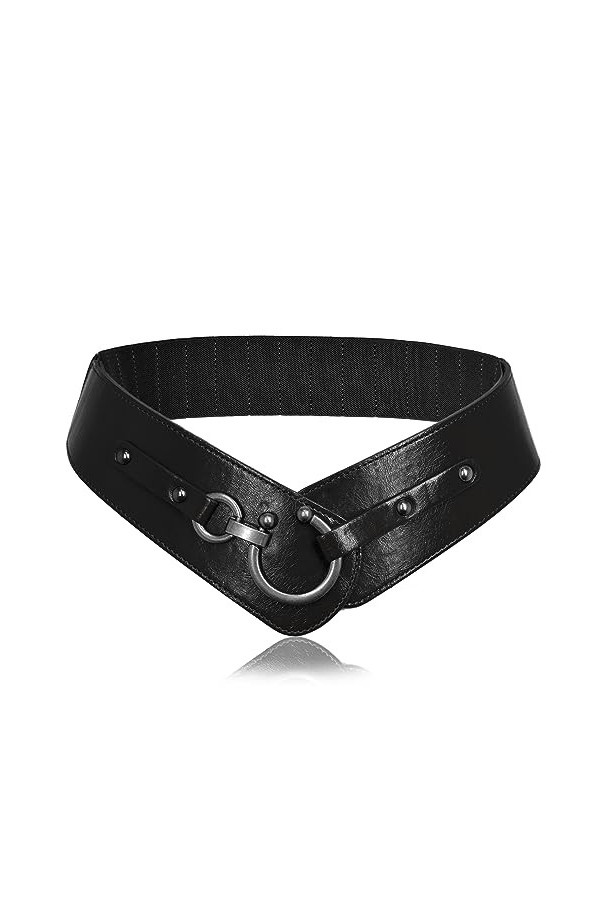 Ceinture Femmes Ajustable en Cuir Large avec Élastique Design Rétro Chic 0008 noir