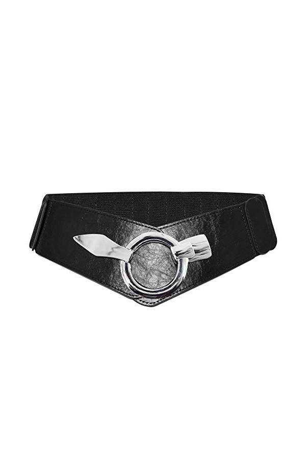 Ceinture Femmes Ajustable en Cuir Large avec Élastique Design Rétro Chic 0008 noir