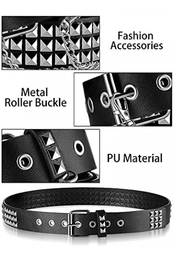Geyoga Ceinture Cloutée Fil de Ceinture Punk en Cuir PU Ceinture à Rivets Rock Noir 