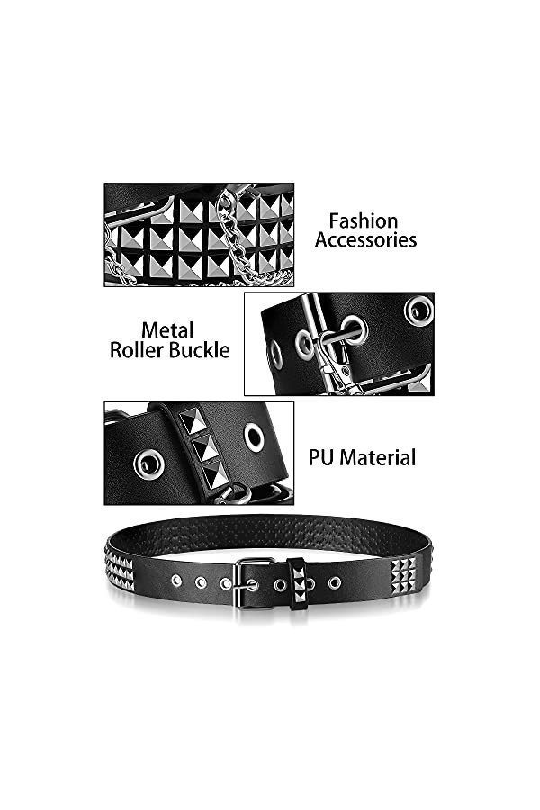 Geyoga Ceinture Cloutée Fil de Ceinture Punk en Cuir PU Ceinture à Rivets Rock Noir 