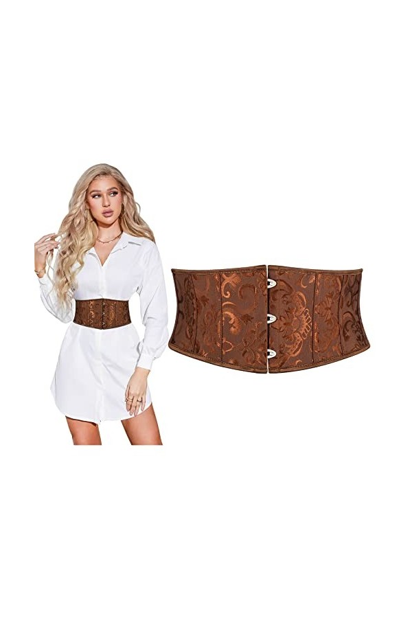SUOSDEY Ceinture corset pour femme, ceinture large taille pour robe cosplay, cravate waspie ceinture, 4. café foncé, 26-29.5W