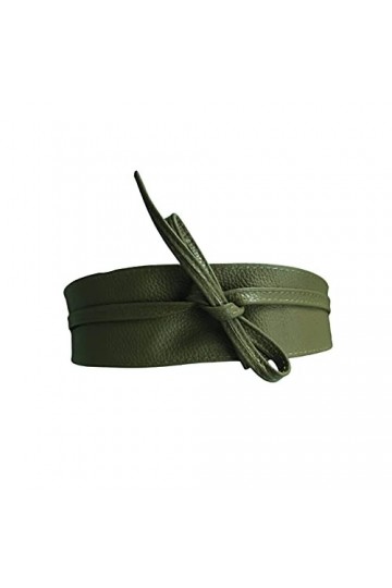 ZOULOO Ceinture Large En cuir veritable Pour Femme Style ObI , Ceinture En Cuir grainé, vert kaki Ceinture a Nouer Taille 1 3
