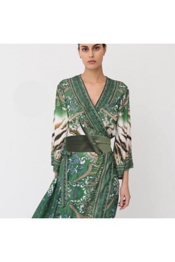 ZOULOO Ceinture Large En cuir veritable Pour Femme Style ObI , Ceinture En Cuir grainé, vert kaki Ceinture a Nouer Taille 1 3