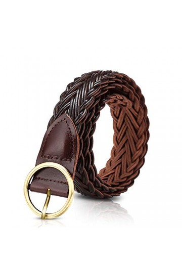 LumiSyne Ceinture Tressée Élastique Femmes Réglable Ceinture Tressée Cuir De Vachette Mode Vintage Boucle Ronde Taille Ceintu