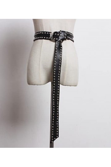 Steampunk Ceinture médiévale rivetée en cuir PU avec anneau torique pour femme, noir, taille unique