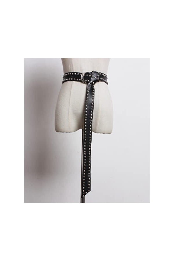 Steampunk Ceinture médiévale rivetée en cuir PU avec anneau torique pour femme, noir, taille unique