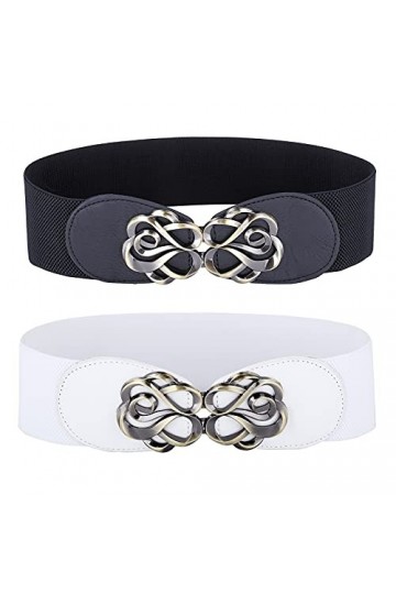 GRACE KARIN Ceinture Grande Taille Femme Cuir Large pour Robe Vintage Noir + Blanc Taille 3XL ZHXS244-01