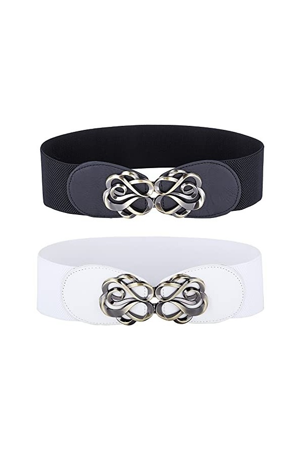 GRACE KARIN Ceinture Grande Taille Femme Cuir Large pour Robe Vintage Noir + Blanc Taille 3XL ZHXS244-01