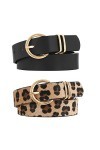 JASGOOD Lot de 2 ceintures en cuir pour femme avec boucle dorée, Imprimé léopard D, XL: Fit Waist Size 43-46 inches