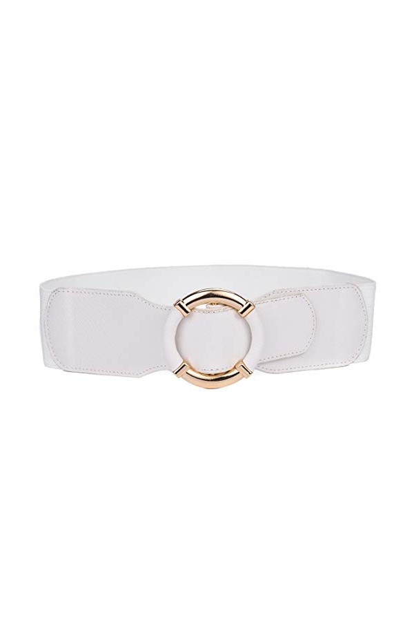 Beltox Robe élastique en cuir PU pour femme Taille large - Blanc - M-XXL 79/109 cm étendue gamme 