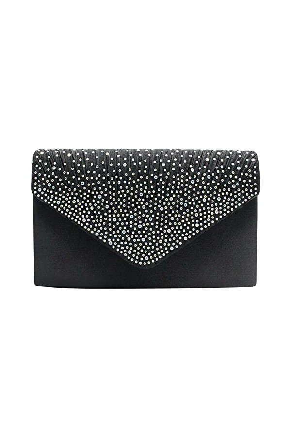 Wocharm Pochette satiné à strass pour femme Forme enveloppe Pour soirées/mariage - argent - ivoire,