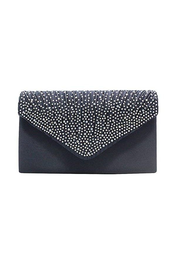 Wocharm Pochette satiné à strass pour femme Forme enveloppe Pour soirées/mariage - argent - ivoire,