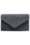 Wocharm Pochette satiné à strass pour femme Forme enveloppe Pour soirées/mariage - argent - ivoire,