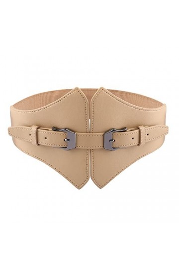 CHIC DIARY Ceinture large tendance pour femme en cuir synthétique élastique avec double boucle, abricot, taille unique