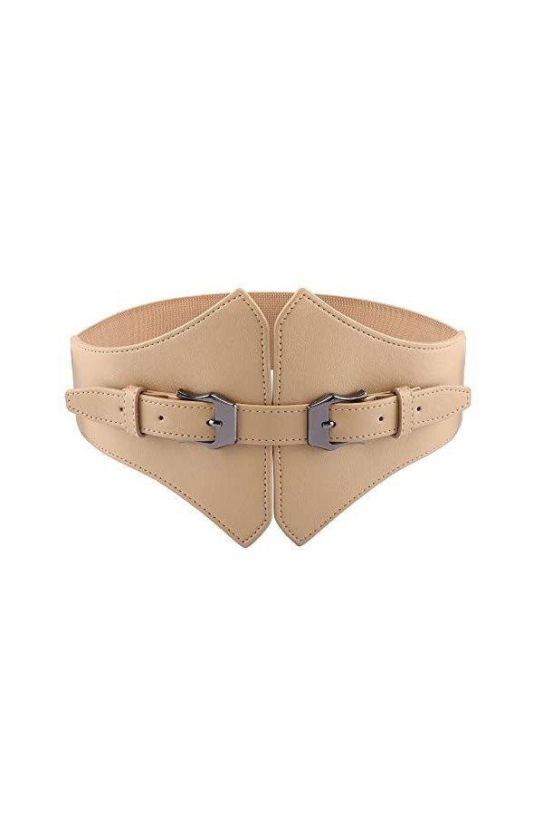 CHIC DIARY Ceinture large tendance pour femme en cuir synthétique élastique avec double boucle, abricot, taille unique