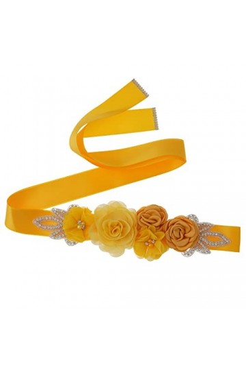 RDWESZOD Robe de mariée avec ceinture à fleurs pour femme et fille, Gold-a, M