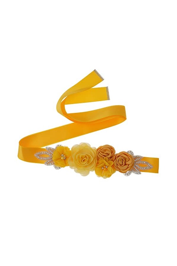 RDWESZOD Robe de mariée avec ceinture à fleurs pour femme et fille, Gold-a, M