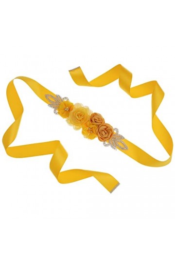 RDWESZOD Robe de mariée avec ceinture à fleurs pour femme et fille, Gold-a, M