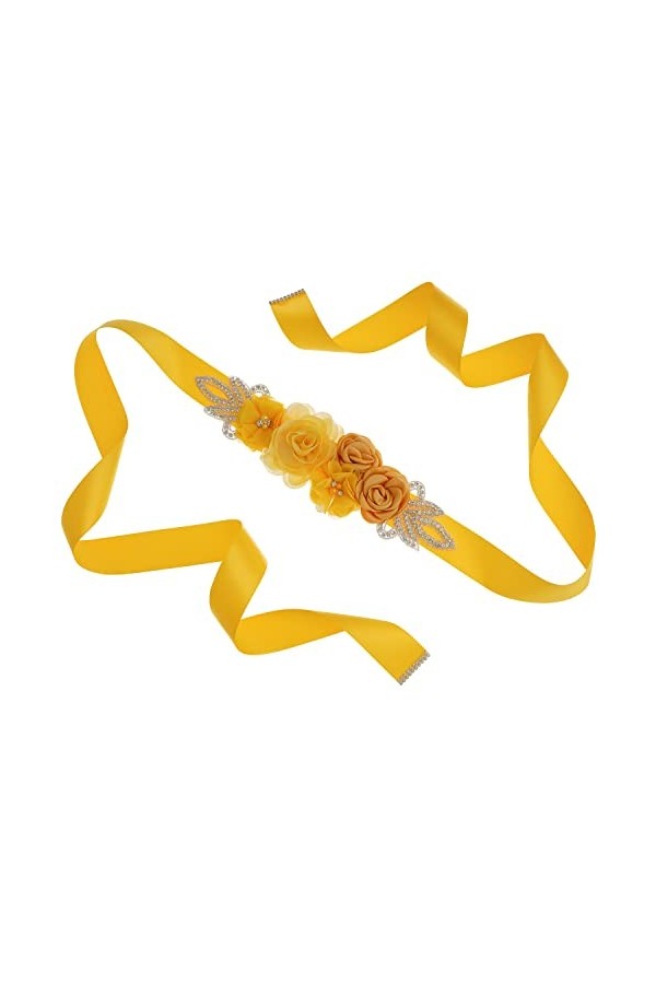 RDWESZOD Robe de mariée avec ceinture à fleurs pour femme et fille, Gold-a, M