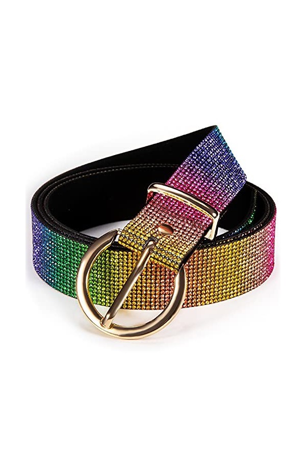 Barry.Wang Ceinture vintage en cuir avec strass pour femme, Bleu et vert foncé, taille unique