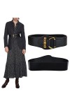 TonJin Ceinture Femme Large Elastique Ceinture Femme Cuir Vintage Noir avec Boucle en Alliage dor pour Robe,Suicoat