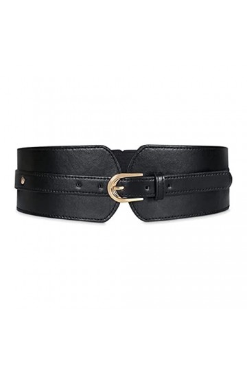 Ceinture en cuir pour femme - Large ceinture élastique vintage extensible - Ceinture tendance en polyuréthane noir pour robe,