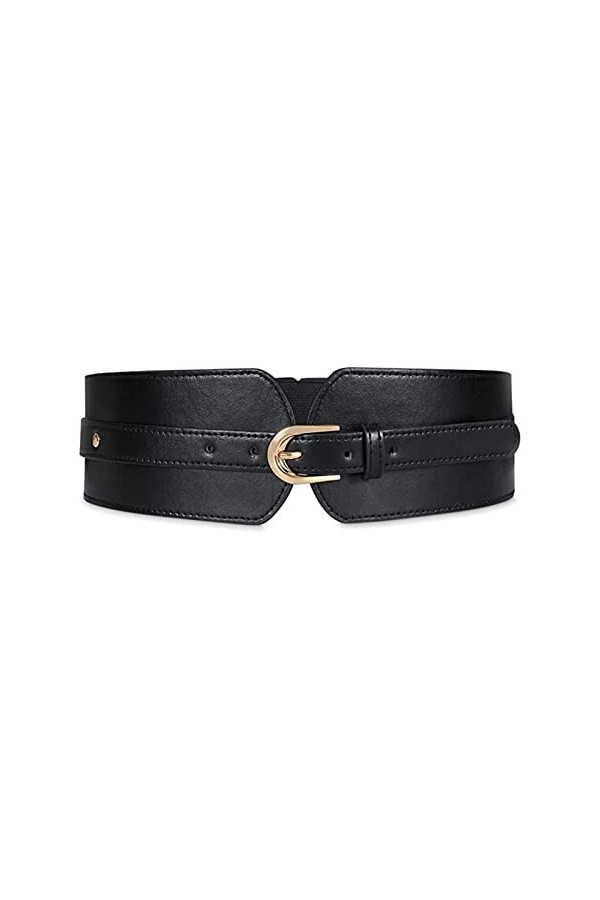 Ceinture en cuir pour femme - Large ceinture élastique vintage extensible - Ceinture tendance en polyuréthane noir pour robe,