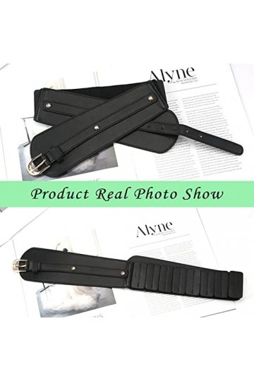 Ceinture en cuir pour femme - Large ceinture élastique vintage extensible - Ceinture tendance en polyuréthane noir pour robe,