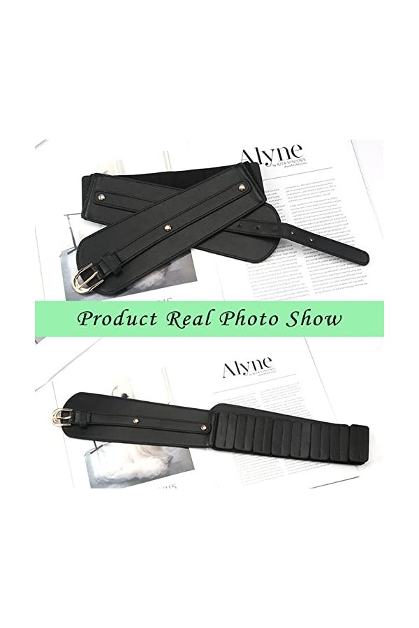Ceinture en cuir pour femme - Large ceinture élastique vintage extensible - Ceinture tendance en polyuréthane noir pour robe,