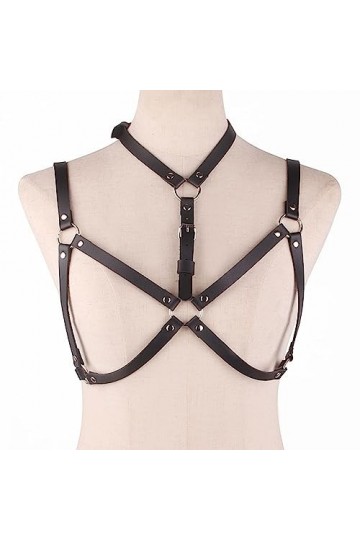 AMIJOUX Punk Body Harnais Ceinture, Sangles de Taille en Cuir Noir Réglables, Chaîne de Corps de Ceinture de Poitrine Gothiqu