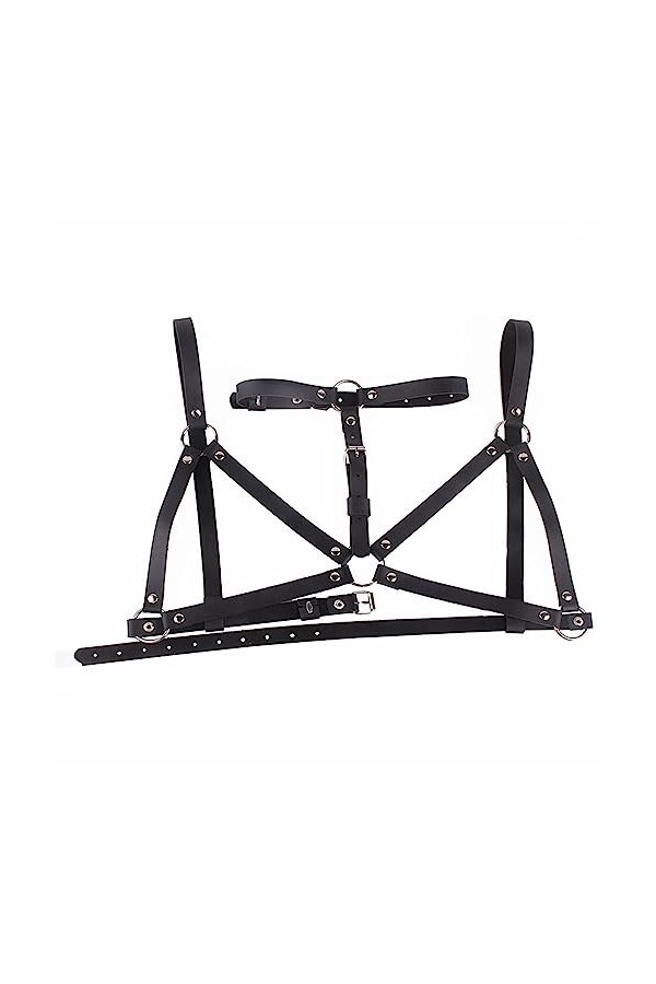AMIJOUX Punk Body Harnais Ceinture, Sangles de Taille en Cuir Noir Réglables, Chaîne de Corps de Ceinture de Poitrine Gothiqu