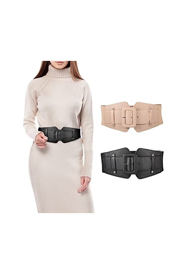 Lot de 2 ceintures larges pour femmes pour robes et robes,Ceinture élastique pour femmes,Ceinture extensible rétro,Ceinture e