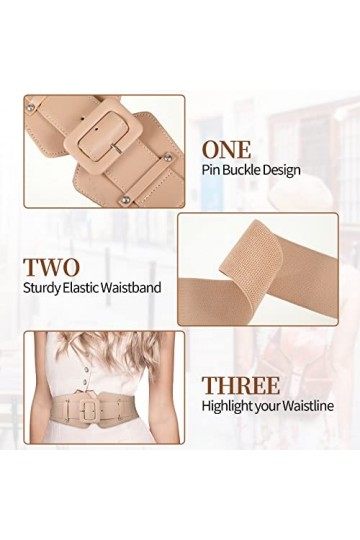 Lot de 2 ceintures larges pour femmes pour robes et robes,Ceinture élastique pour femmes,Ceinture extensible rétro,Ceinture e