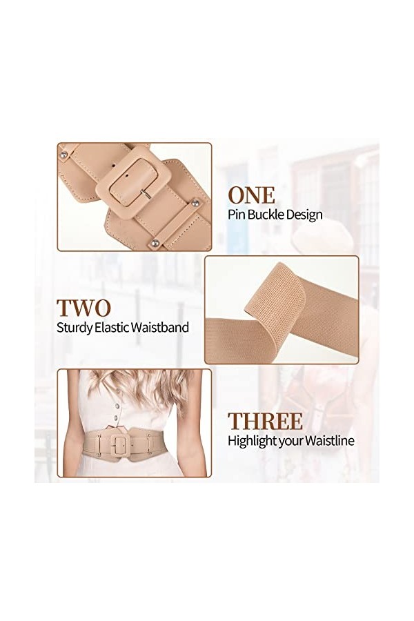 Lot de 2 ceintures larges pour femmes pour robes et robes,Ceinture élastique pour femmes,Ceinture extensible rétro,Ceinture e
