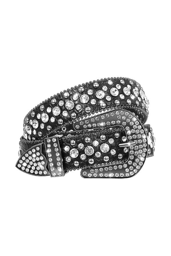 JasGood Ceinture en cuir pour femme avec strass et strass, 3-Noir., 39-43W