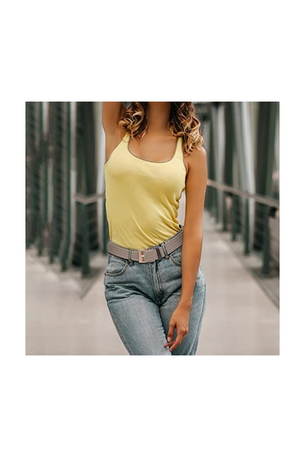 Lovionus89 Ceinture pour femme - Largeur : 30 mm - Réglable - Élastique - Pour le golf - Tissé, Doré + kaki, 110 CM lang für 