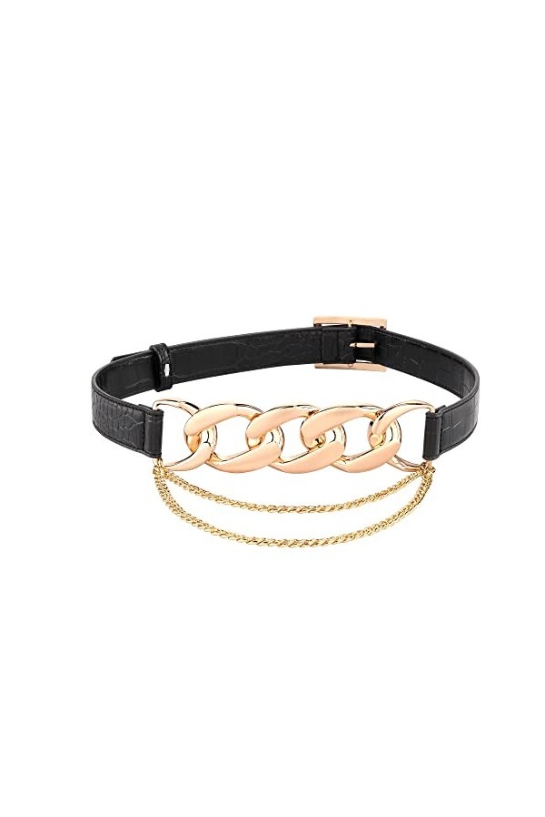 CHIC DIARY Ceinture de taille tendance pour femme - Double usage - Noir - Ceinture en cuir synthétique - Ceinture de hanche p