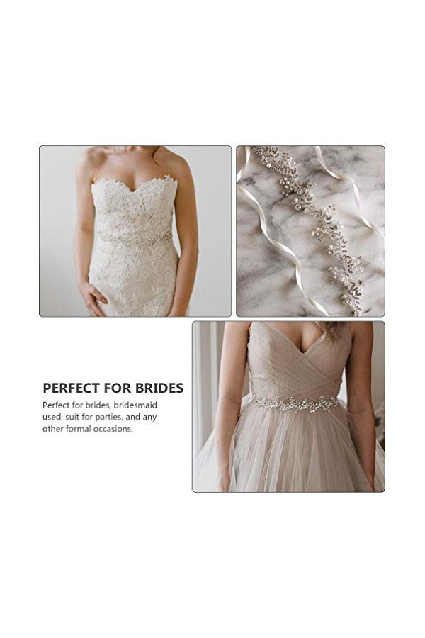 Soimiss Ceinture de mariée avec strass pour demoiselle dhonneur - Beige - Taille Unique