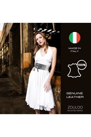 ZOULOO Ceinture Large En cuir veritable Pour Femme Style ObI , Ceinture En Cuir grainé,Argent satiné Ceinture a Nouer Taille 