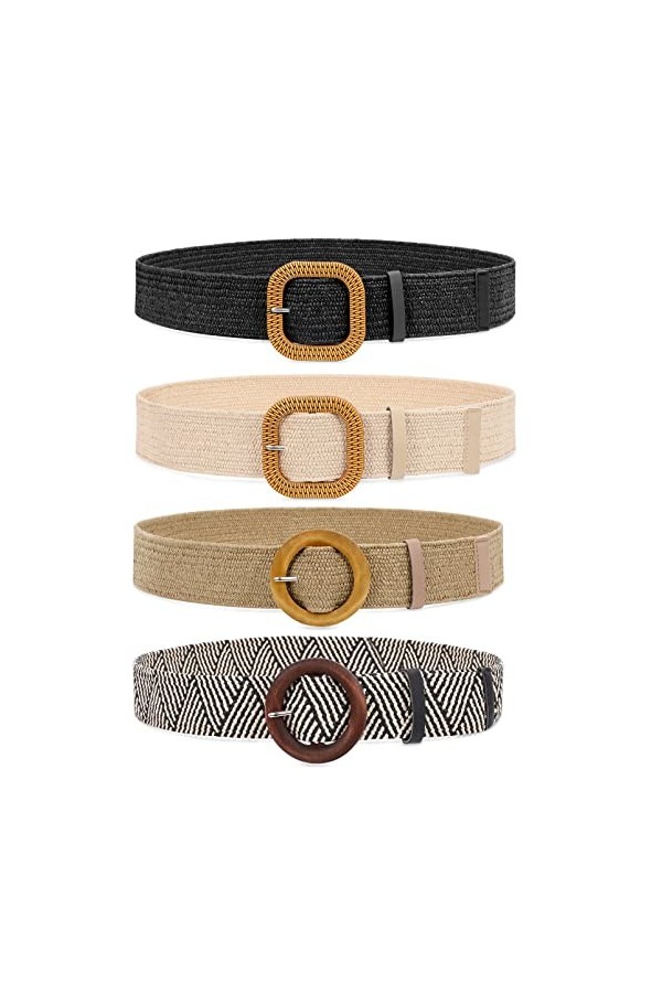 XZQTIVE Ceinture tissée pour femme - En paille - Élastique - Taille élastique - Style bohème - Pour lété - Robe de plage, F-