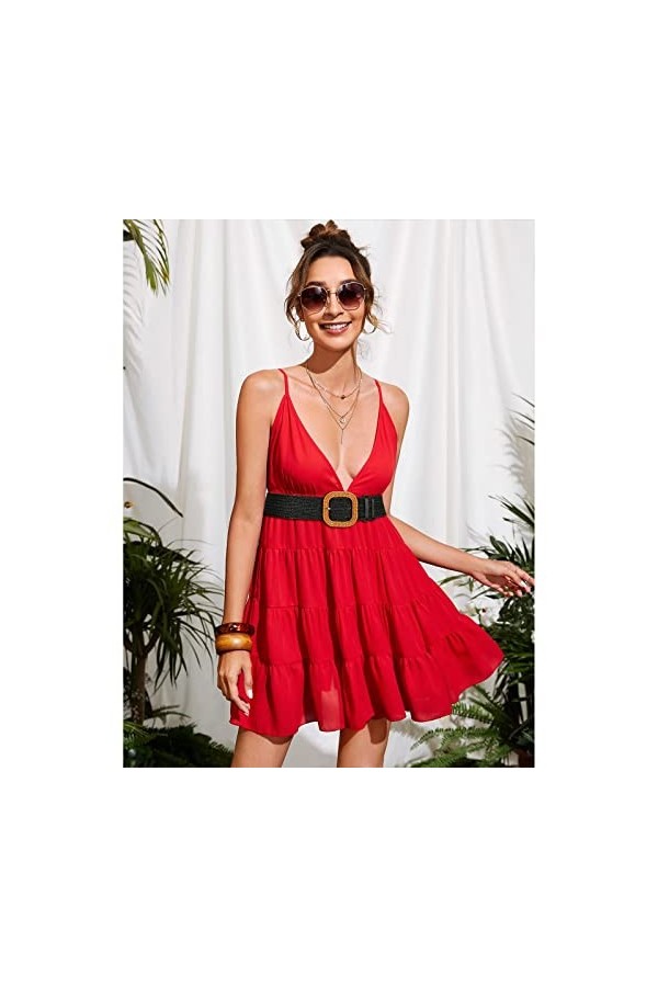 XZQTIVE Ceinture tissée pour femme - En paille - Élastique - Taille élastique - Style bohème - Pour lété - Robe de plage, F-