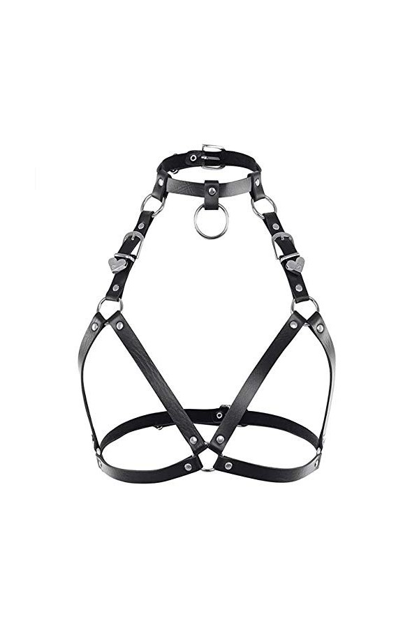 Black Sugar Harnais Cordon Sangles Corps Anneau Métal Simili Cuir Epais Solide Bretelle Mixte Lingerie Cage Ceinture Punk Got