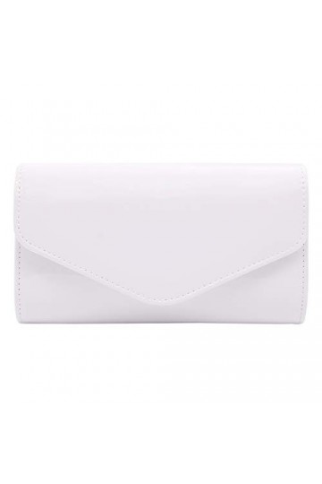 Pochette Sac de Soirée Mariage à Main Epaule Laqué Style Enveloppe pour Femme Dame Blanc 
