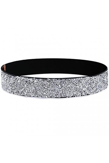 YooAi Ceinture élastique en cuir PU strass brillant cristal élastique ceinture taille large bande pour femmes robe, Cristal b