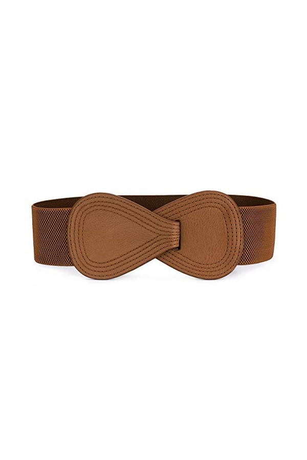 Allegra K Ceinture élastique en cuir synthétique avec boucle entrelacée pour femme, marron, tour de taille : 63,5 cm-94 cm, m