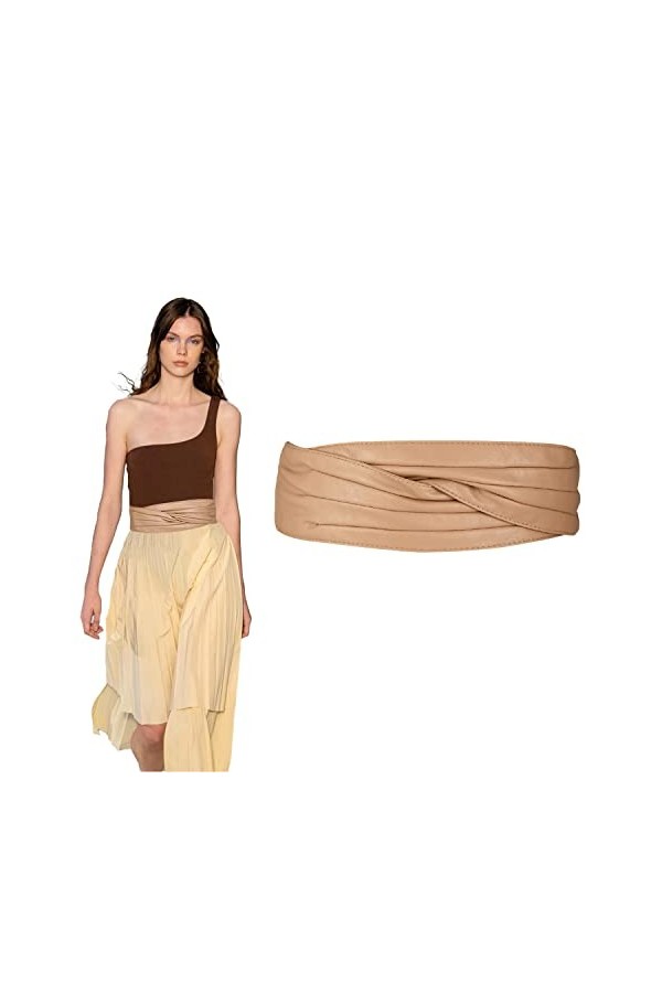 TonJin Ceinture Femme Large Ajustable Ceinture Cuir Femme Kaki Vintage avec Fermeture Velcro pour Robe,Suicoat