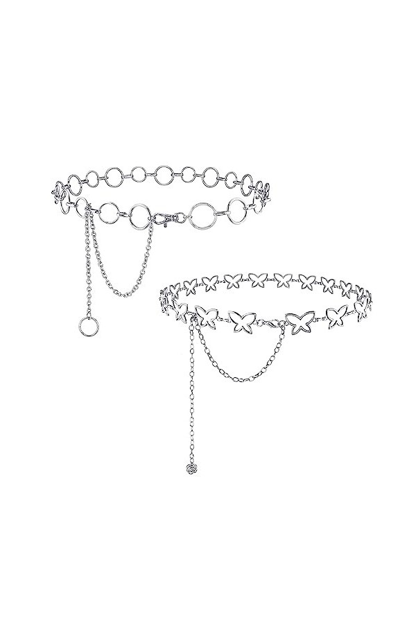 CHIC DIARY Lot de 2 ceintures à chaîne en métal pour femme - Élégantes - Décoratives - Chaîne de robe, Set 2, taille unique