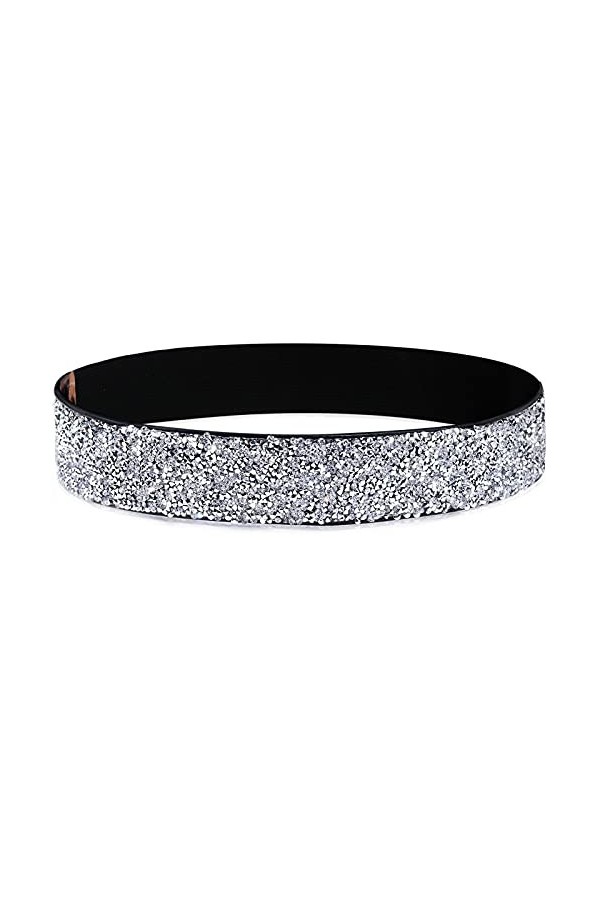YooAi Ceinture élastique en cuir PU strass brillant cristal élastique ceinture taille large bande pour femmes robe, Cristal b