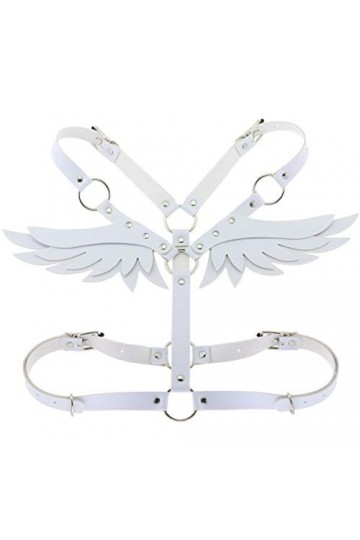 Harnais de poitrine réglable en cuir pour femme et fille avec ailes dange - Blanc - taille unique