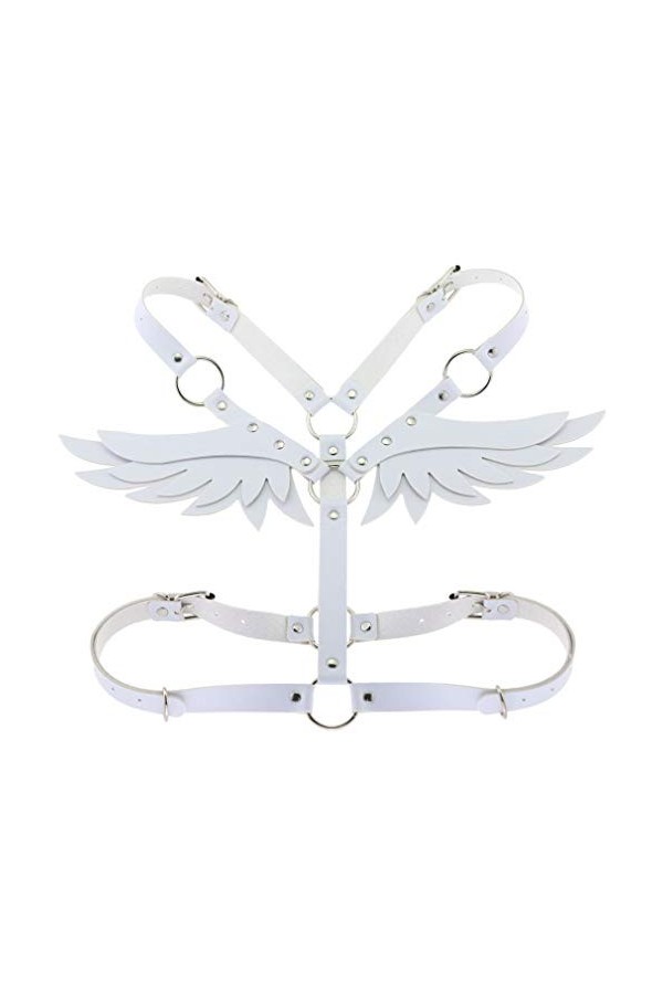 Harnais de poitrine réglable en cuir pour femme et fille avec ailes dange - Blanc - taille unique